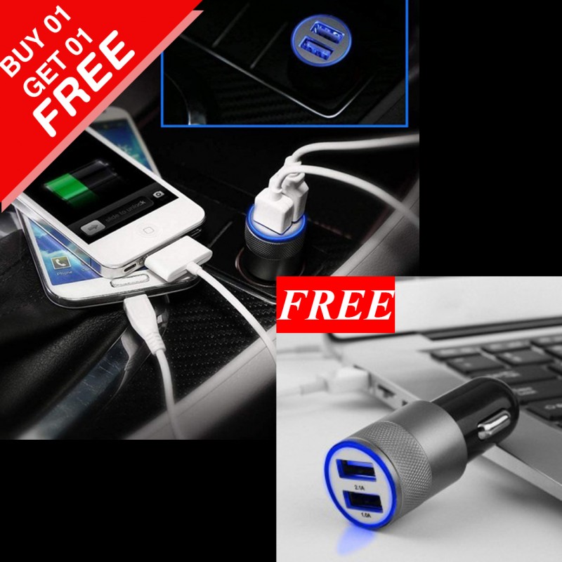 USB Car Charger Socket 2 In 1 Pack (Buy 01 & Get 01 Free)