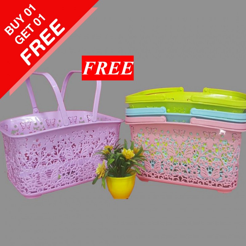 Storage Basket With Handle Plastic Drain Pack (Buy 01 & Get 01 Free)