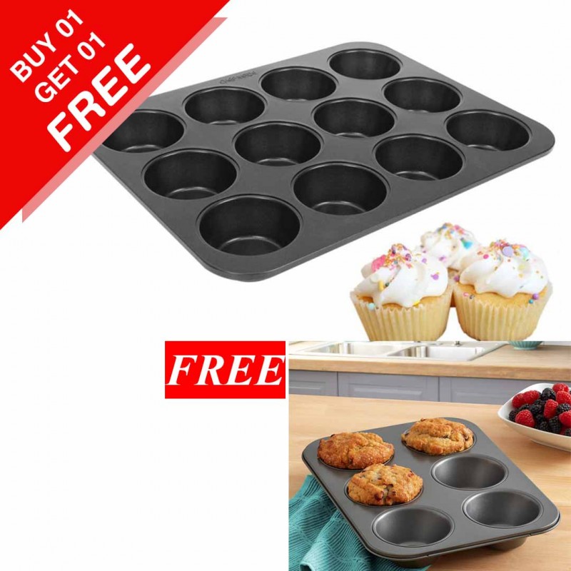 12 Cup NonStick Cupcake Tray & 06 Cup NonStick Cupcake Tray (Buy 01 & Get 01 Free)