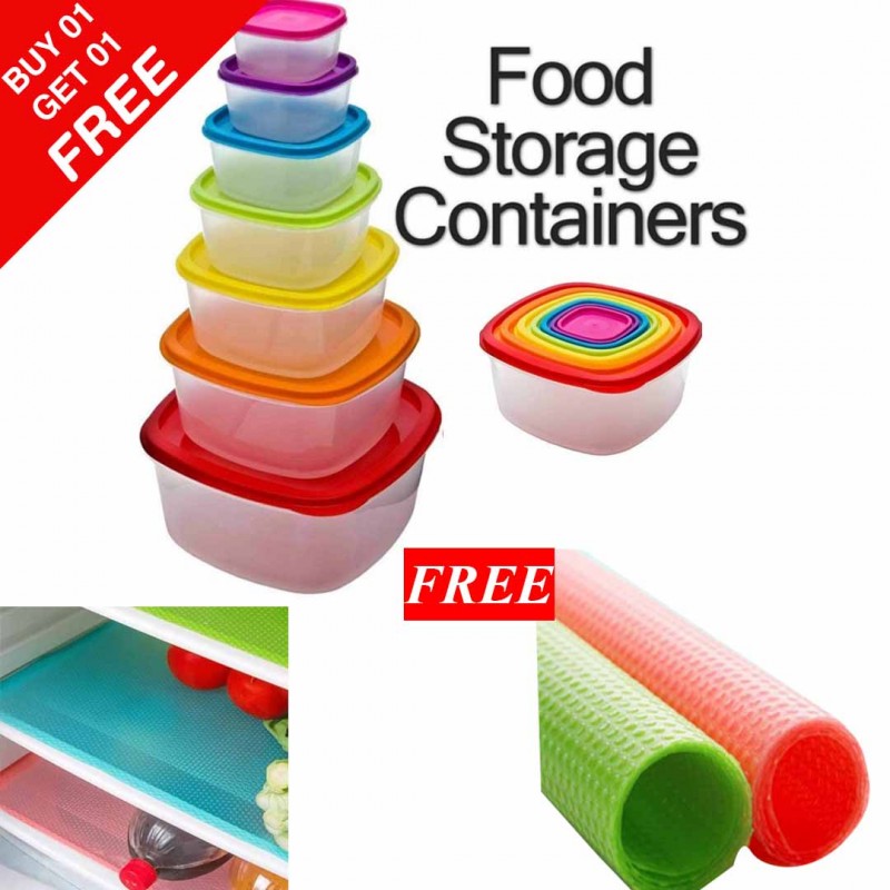 Multi Coloured Lids Containers & Waterproof Non Slip Multipurpose Mat (Buy 01 & Get 01 Free)