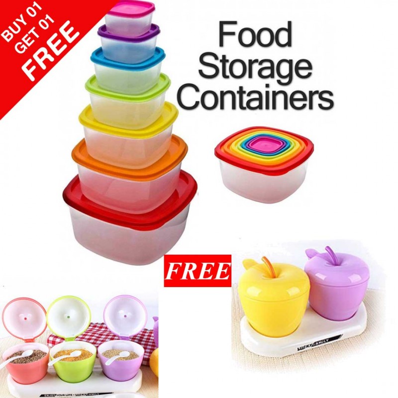 Multi Coloured Lids Containers & Cute Apple Shape Kitchen Spice Jar (Buy 01 & Get 01 Free)