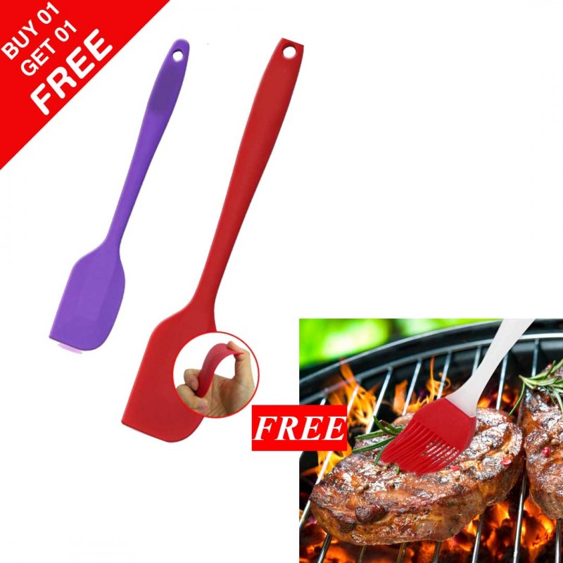Silicon Spatula & Cooking Bbq Oil Brush (Buy 01 & Get 01 Free)
