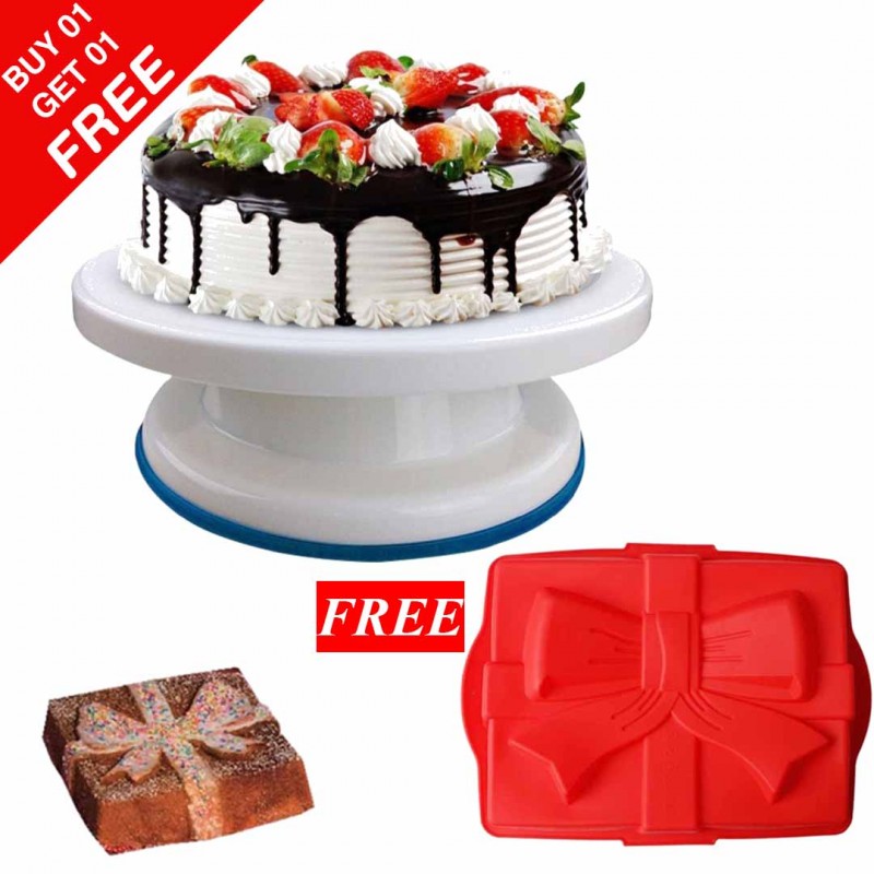 Cake Decorated Rotating Plate & Bow 3d Large Baking Tray (Buy 01 & Get 01 Free)