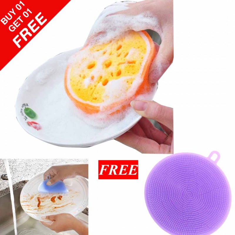 Soft Fruit Shape Brush Washing Tool Sponge & Kitchen Dish Cleaning Sponge (Buy 01 & Get 01 Free)
