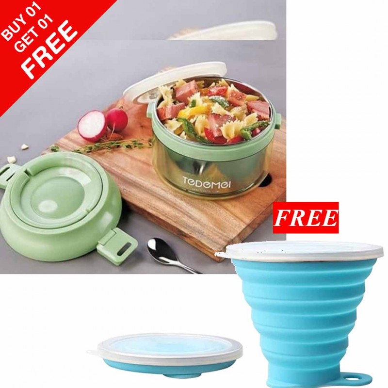 Lunch Box Stainless Steel 1 Layer & Unbreakable Collapsible Camping Mug (Buy 1 & Get 1 Free)