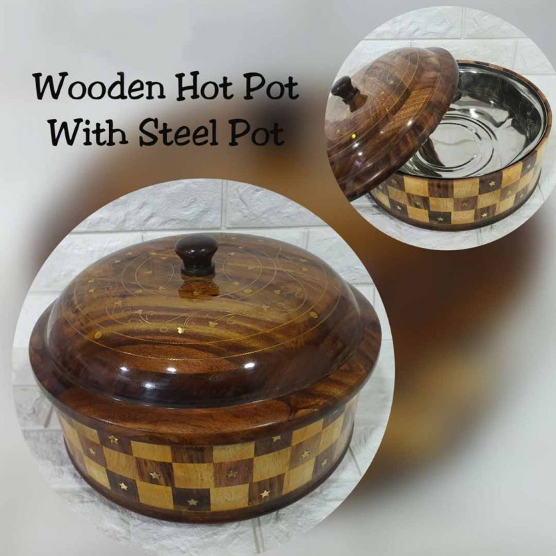 Wooden Handmade Tukri HOT POT with Steel inside
