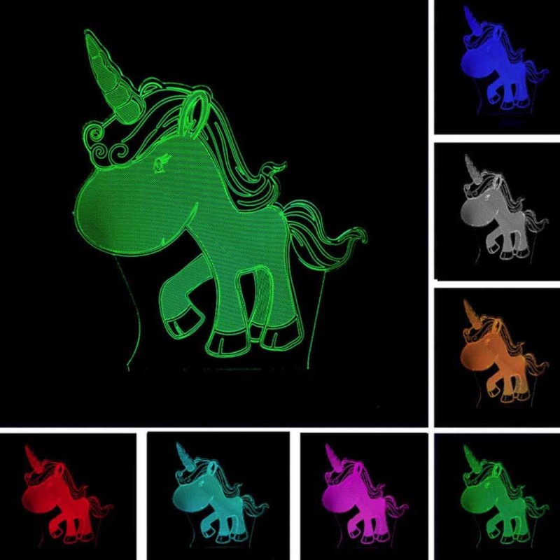 Kawaii Cute Unicorn Lamp 3D Visual Led Night