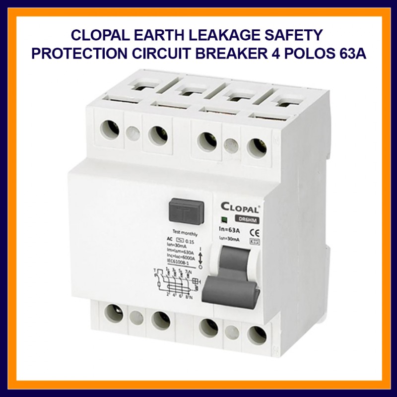 Clopal Earth Leakage Safety Protection Circuit Breaker 4 polos 32A 63A