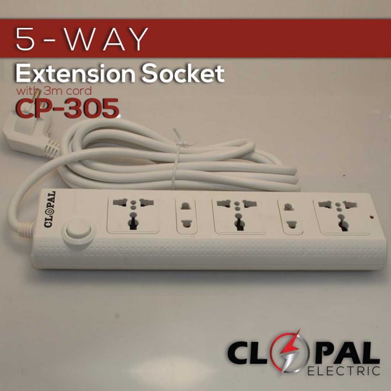 Clopal 5 Ways Extension Colored Socket With 3 Mtrs Cord 2500 Watts