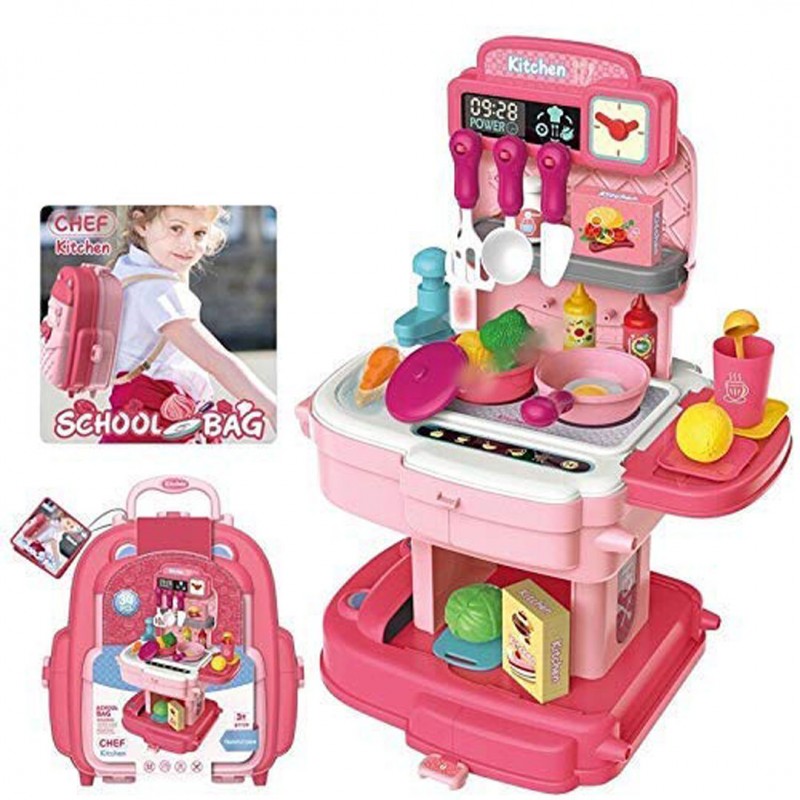 2 In 1 School Bag Turn Into Kitchen Set Toy For Kids