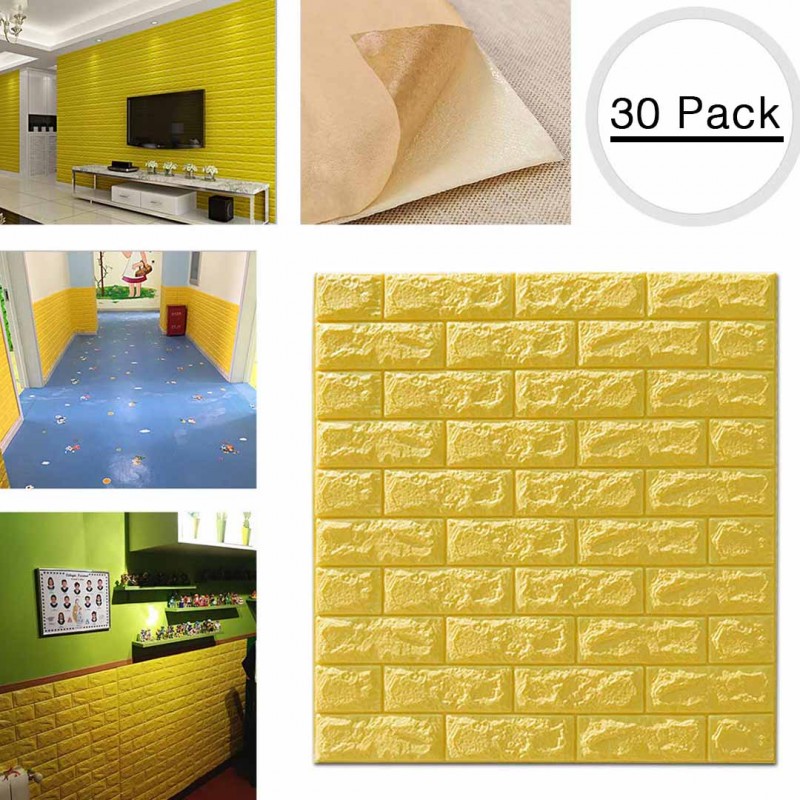 3D Wall Panels Peel And Stick Wallpaper Yellow Pack Of 30