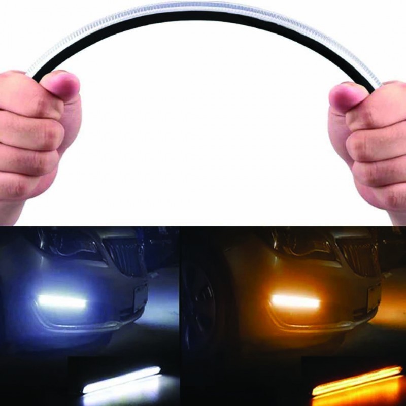 2pcs Car LED DRL Daytime Running Light Waterproof Flexible 12V Decorative Sequential Headlight Turn Signal Yellow Flow Day Light