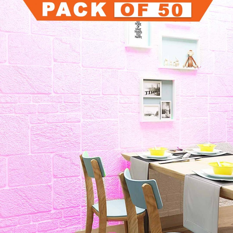 Foam 3D Wallpaper Sticker Pink Pack Of 50