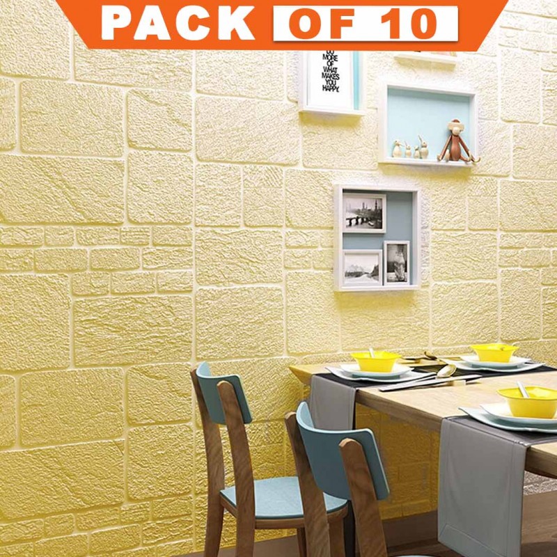 Foam 3D Wallpaper Sticker Yellow Pack Of 10