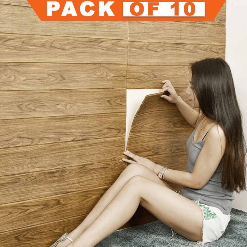 3D Self Adhesive Wall Stickers Wood Grain Dark Light Brown Pack Of 10