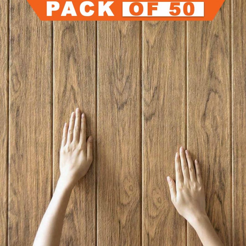 3D Self Adhesive Wall Stickers Wood Grain Dark Light Brown Pack Of 50