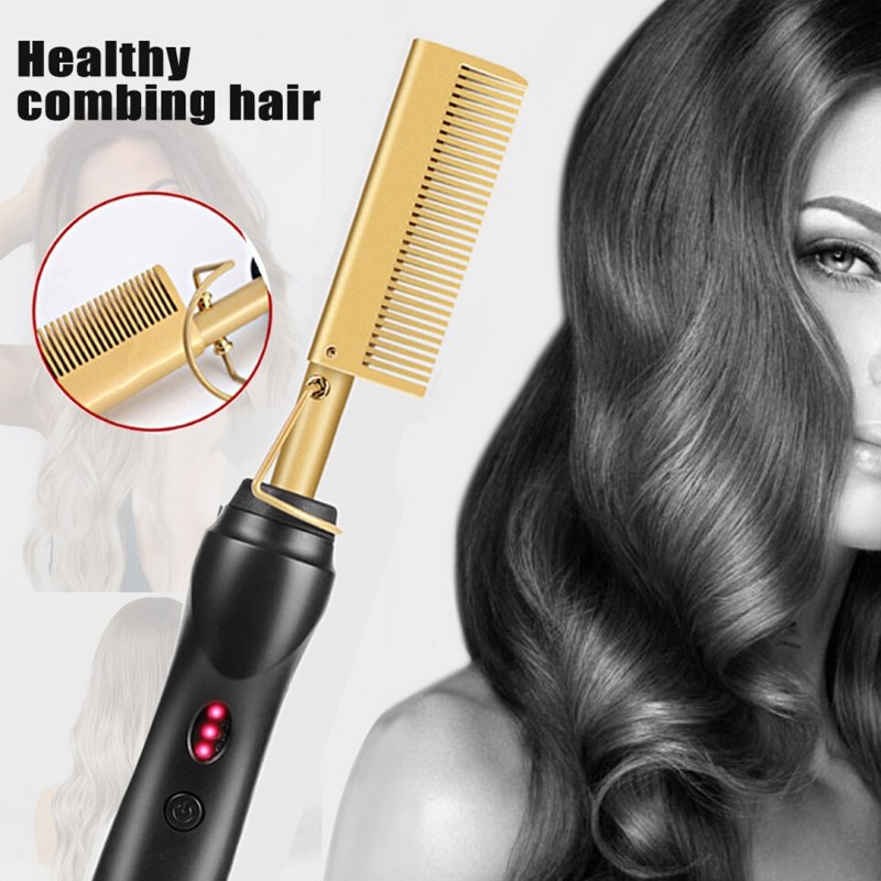 Heat Adjustable Temperature Iron Comb Straightening or Curly Hair