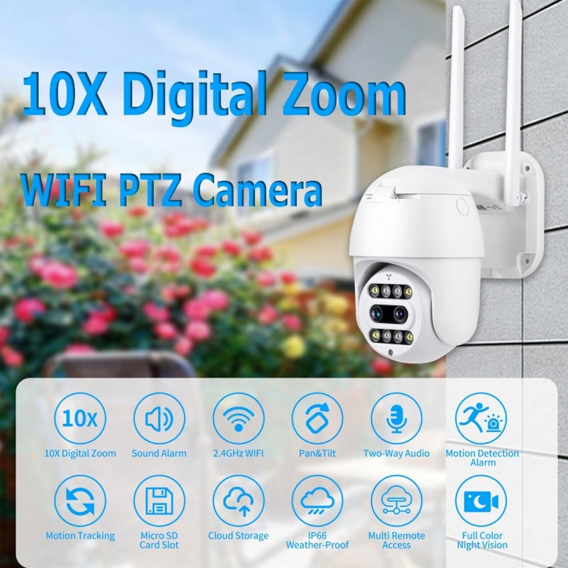 Speed-X Wifi Dural Lens Outdoor Ptz Camera With 10x Zoom 2mp Carecam App With Power Adaptor