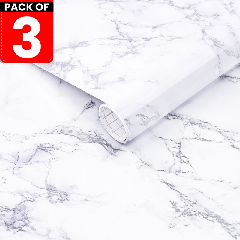 White Marble Self Adhesive Wallpaper Pack Of 03