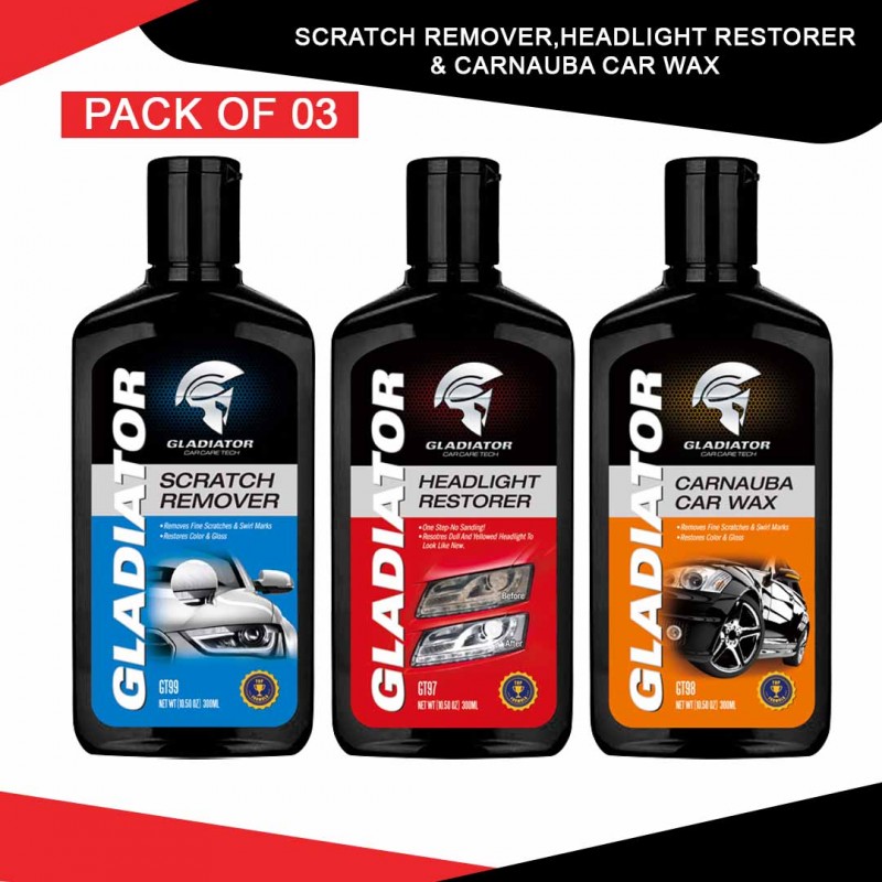 Gladiator Scratch Remover 300 Ml,Plastic Restorer 300 Ml & Headlight Restorer 300 Ml Pack 03