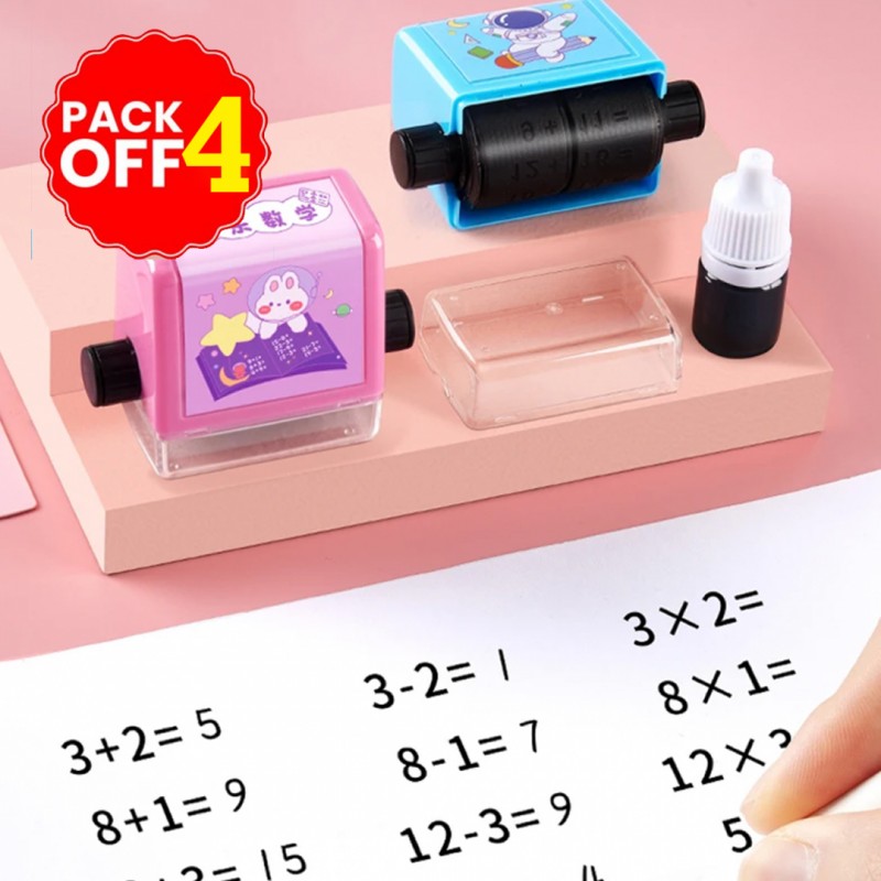 Roller Practice Number Stamp Addition, Subtraction, Multiplication And Division Tool (Pack Of 04)
