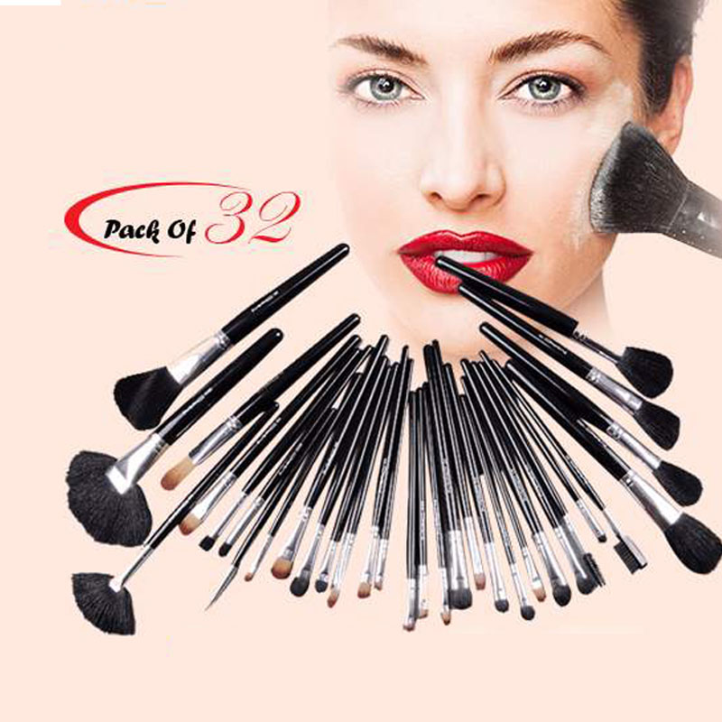 32 Piece Mac Makeup Brush Set With Leather Pouch