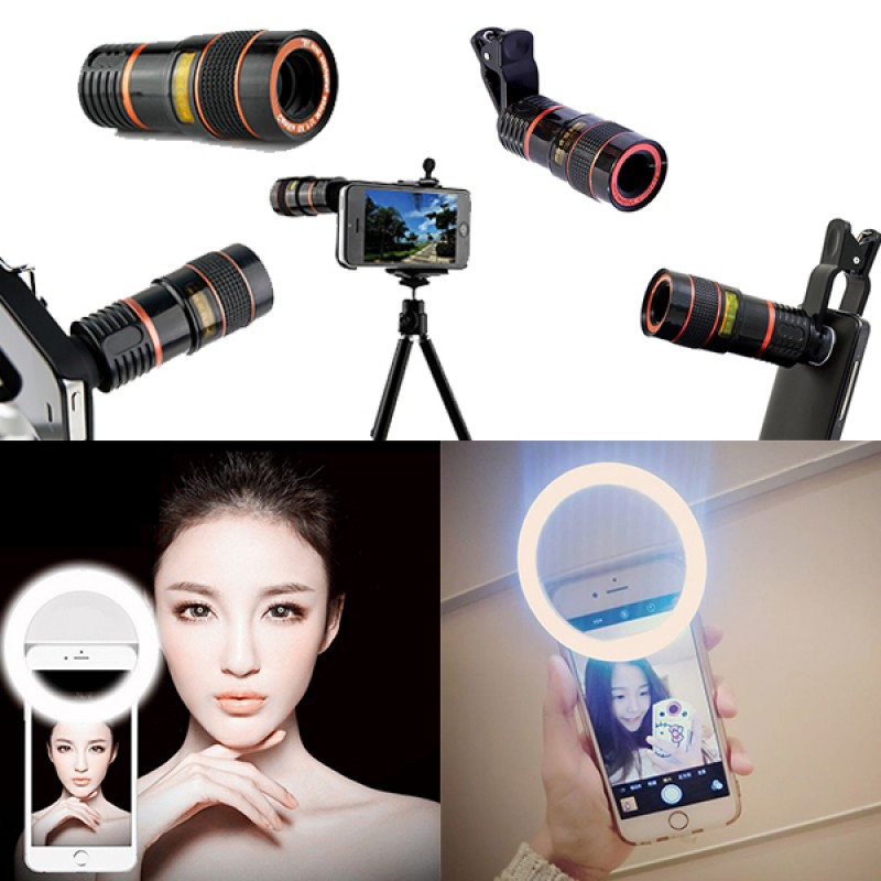 Pack Of 2 Selfie Flash Led Phone Camera & 8x Zooming Lens