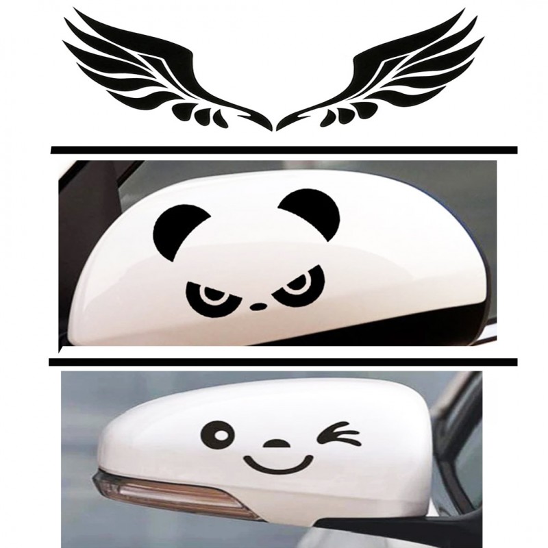 Pack Of 3 Wings, Cat Eyes Peeking & Panda Car Stickers