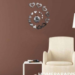 Luxury Silver Hearts 3D Mirror Wall Clock