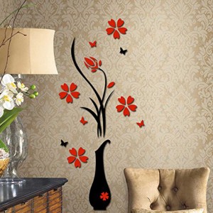 Acrylic 3D Plum Flower Vase Wall Stickers