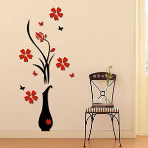 Acrylic 3D Plum Flower Vase Wall Stickers