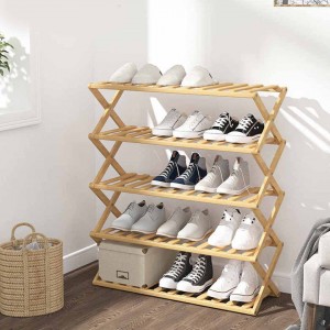 04 Layers Natural Bamboo Shoe Shelf Folding Shoe Display Stand