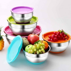 5 Piece Colorful Stainless Steel With Airtight Lids Bowls