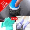 Stainless Steel Handle With Pot Scrub & New Hand Scrubber Gloves (Buy 1 & Get 1 Free)