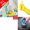 Reusable Waterproof Gloves & Stainless Steel Handle With Pot Scrub (Buy 01 & Get 01 Free)